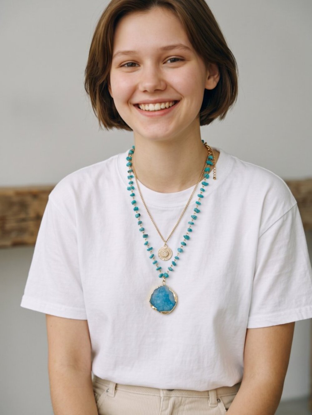 Myra Bag “Trailblazer” Handcrafted 2-Strand Natural Agate Stone Necklace – New